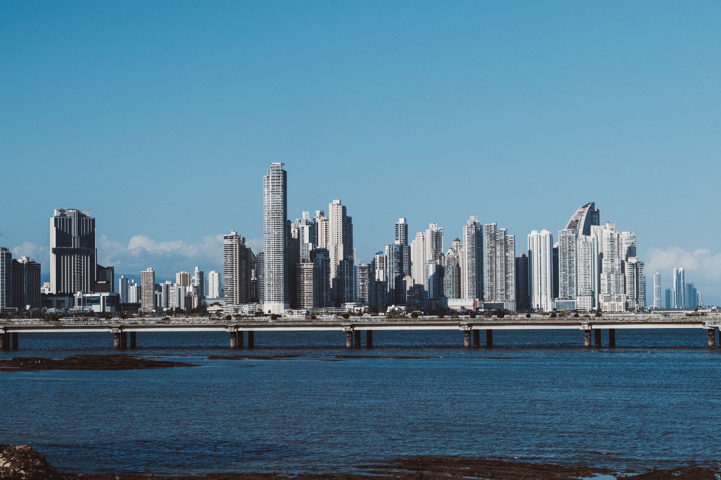 Panama City skyline overlooking blue Pacific waters